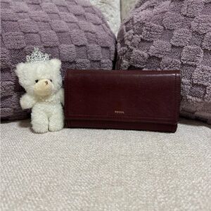 Fossil Deep Wine Leather Trifold Wallet